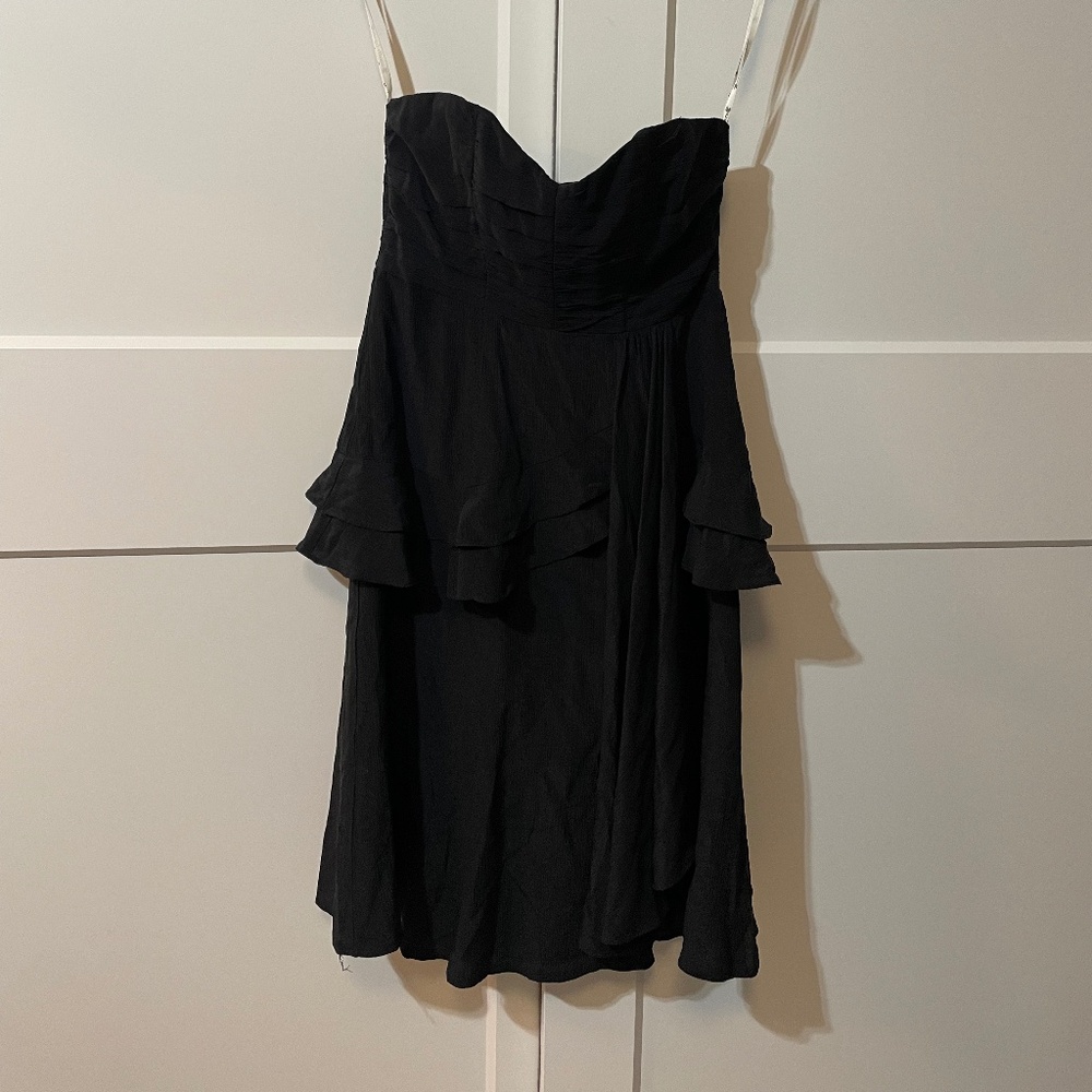 Nanette Lepore Black Silk Strapless Tiered Dress
